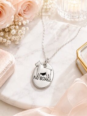 SILVER COMPANION “I Love My Boxer” Dog Pendant Necklace | Gift | Length 18"
